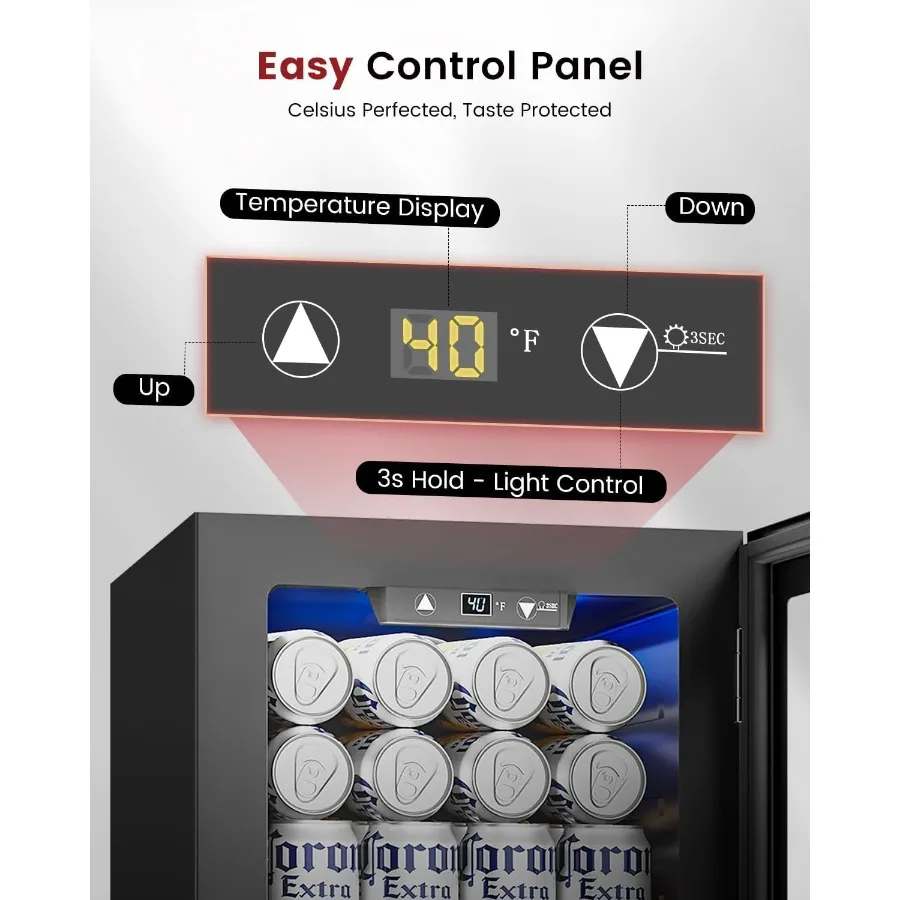 ثلاجة تبريد المشروبات - ثلاجة مشروبات صغيرة 24 علبة مع تحكم في درجة الحرارة لمشروب مياه الصودا والبيرة وسيلا النبيذ الصغيرة #4