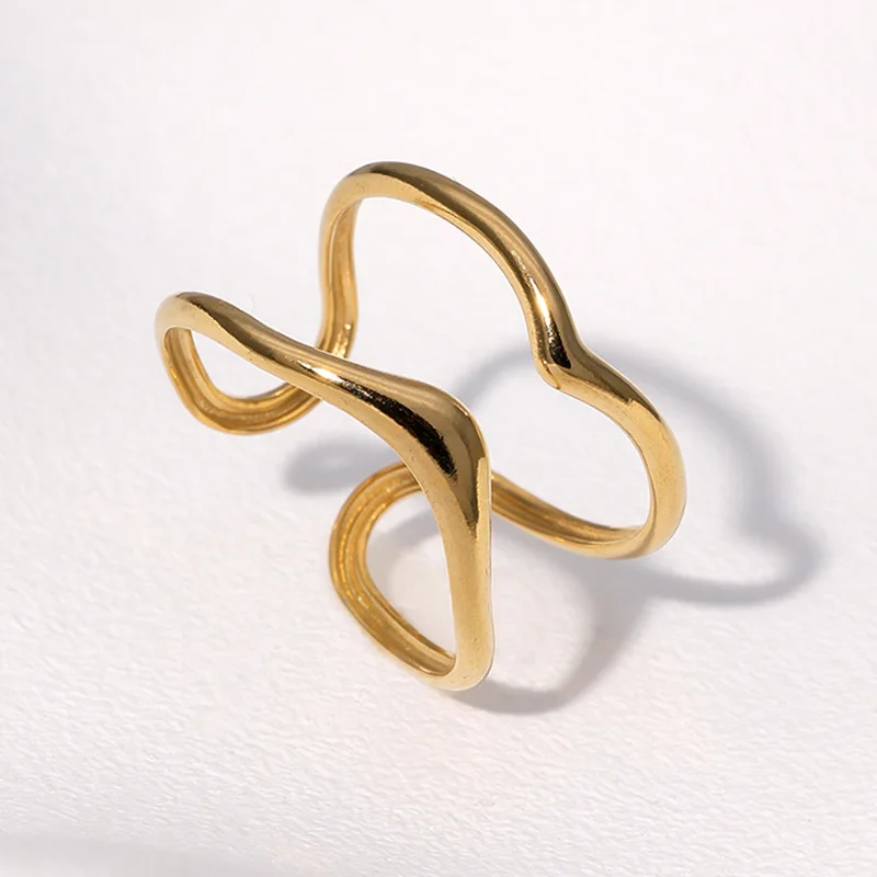 Geometric Irregular Ring Women Student Teen Gold Plated Stainless Steel Adjustable Opening Rings Trendy Jewelry Gifts