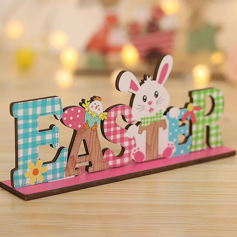 

2 Pcs Wooden Easter Decorations Tabletop Centerpiece Signs for Party Spring Holiday Supplies