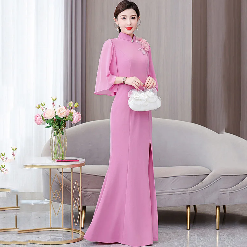 

2024 Qipao Chinese Traditional Dress for Women New Summer trumpet sleeve Vintage Improved Cheongsams Oriental Party Dresses lady