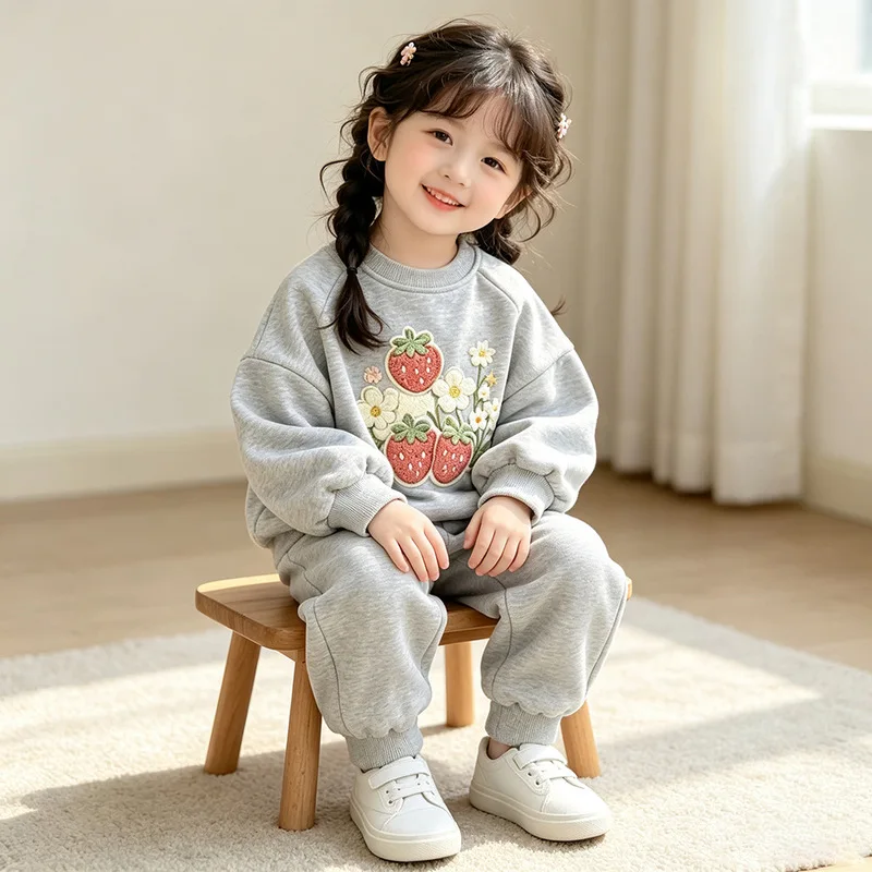 6New soft and comfortable strawberry-themed sweatshirt set for baby girls and young children Cartoon spring and autumn clothingi