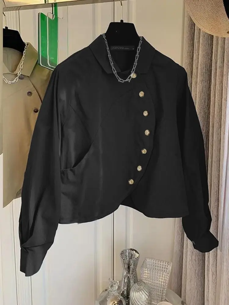 ZANZEA Camicia a maniche lunghe con collo risvolto da donna alla moda 2025 Camicetta autunnale Elegante camicetta da lavoro OL solida Top da ufficio irregolari Oversize