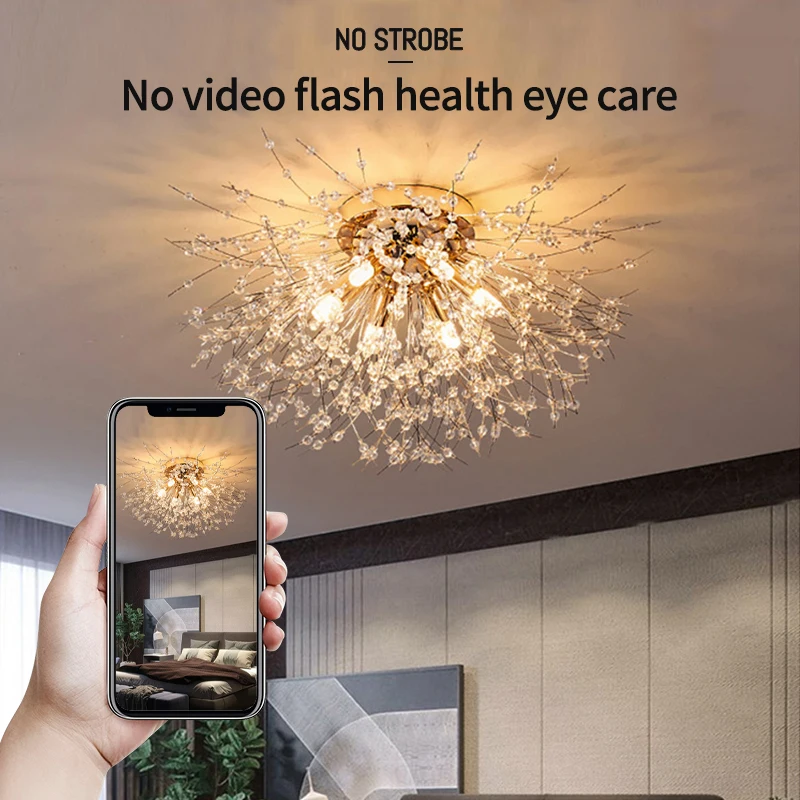 IRALAN Modern Light Luxury Crystal LED Ceiling Lamp 3-Color Light Changing Ceiling Chandeliers for Living Room Kitchen Bedroom