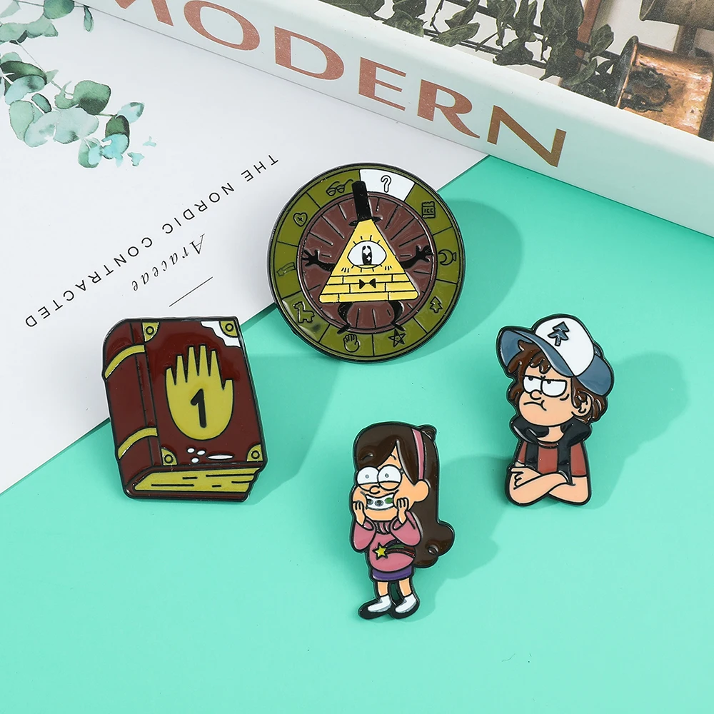 Disney Anime Gravity Falls Cartoon Characters Brooch Dipper Pines Cute Enamel Badge Jewelry for Collar Shirt Bag Accessories