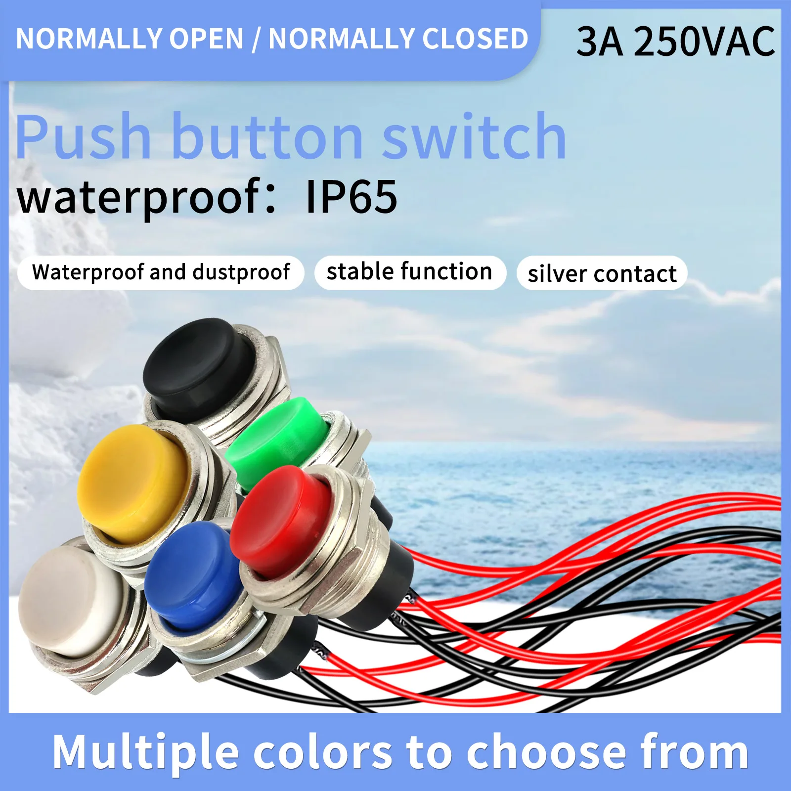 12pcs button No lock switch 16mm,Normally open- Press to open,Welded 150mm cable,select,customizable length.