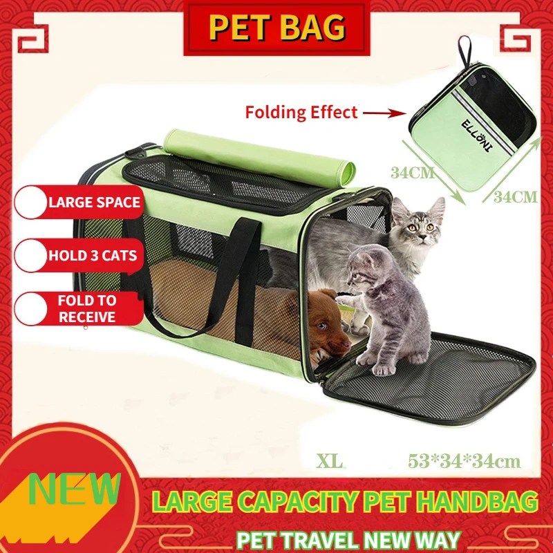 Large capacity pet single shoulder bag air line out handbag aslant carry bag portable pet bag travel company comfortable breathe