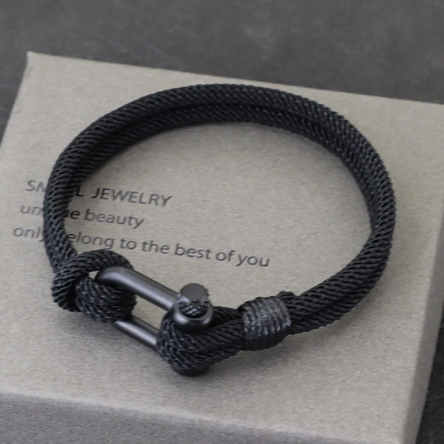 Pulseira masculina de corda dupla feita à mão, 4mm, cordão trançado milan, fecho vachette, pulseira removível, lazer ao ar livre, joias homme
