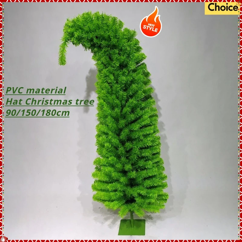 

Artificial PVC Christmas Tree Crooked Neck Christmas-hat Shape Christmas Tree 90/150/180cm Christmas Home Atmosphere Decorations