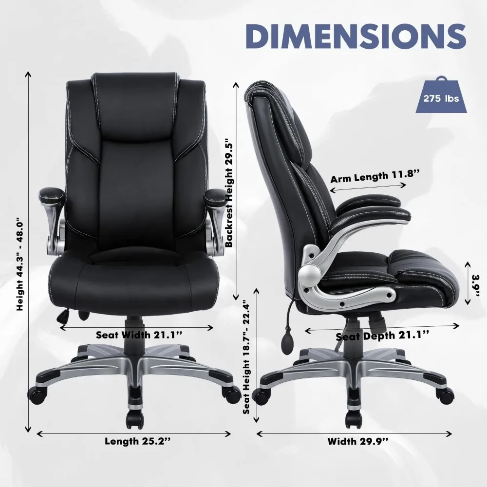 Silla de oficina ejecutiva de espalda alta, asiento ergonómico de cuero para escritorio de computadora en casa, bloqueo de inclinación ajustable, para estudio de trabajo para adultos, negro