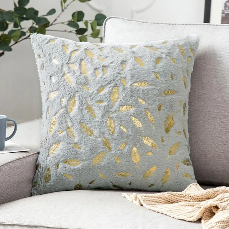 Gold Bronzing Feather Plush Pillowcase For Sofa Living Room Decor Pillow Case Light Luxury Home Decorative Cushion Cover