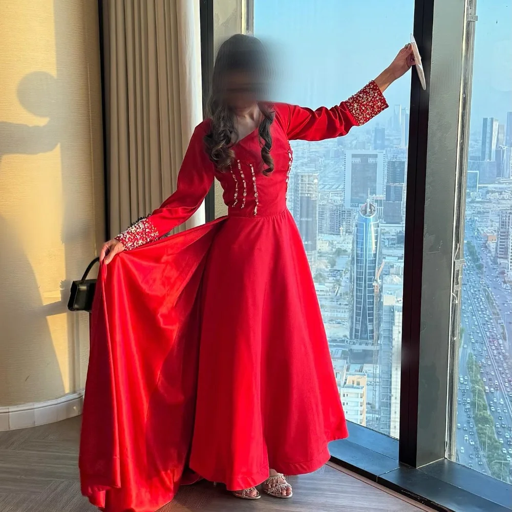 

Customized Formal Matching Jersey Rhinestone A-line V-neck Midi Dresses Bespoke Occasion Dresses High Quality Sizes Available