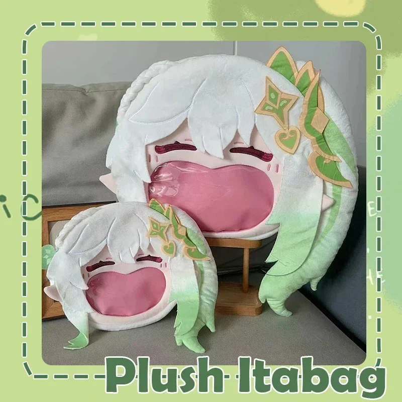 Torba Pluszowa Genshin Impact Nahida Cosplay Duża Torba z Uśmiechniętą Twarzą i Przezroczystym Woreczkiem Itabag Plecak Torba na Ramię Zielono-Biała
