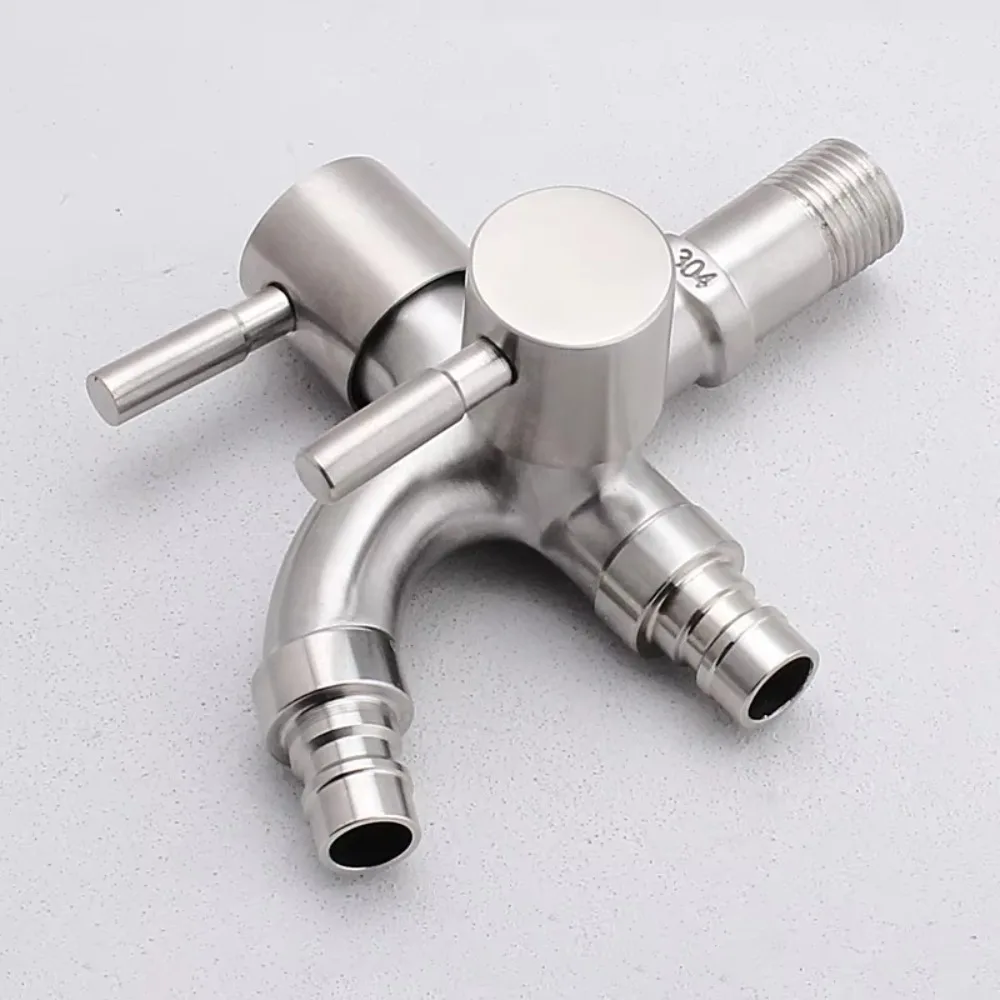 

Sturdy Stainless Steel Double-outlet Garden Faucet Rust-proof Antiseptic Washing Machine Faucet Durable Garden Water Tap Outdoor