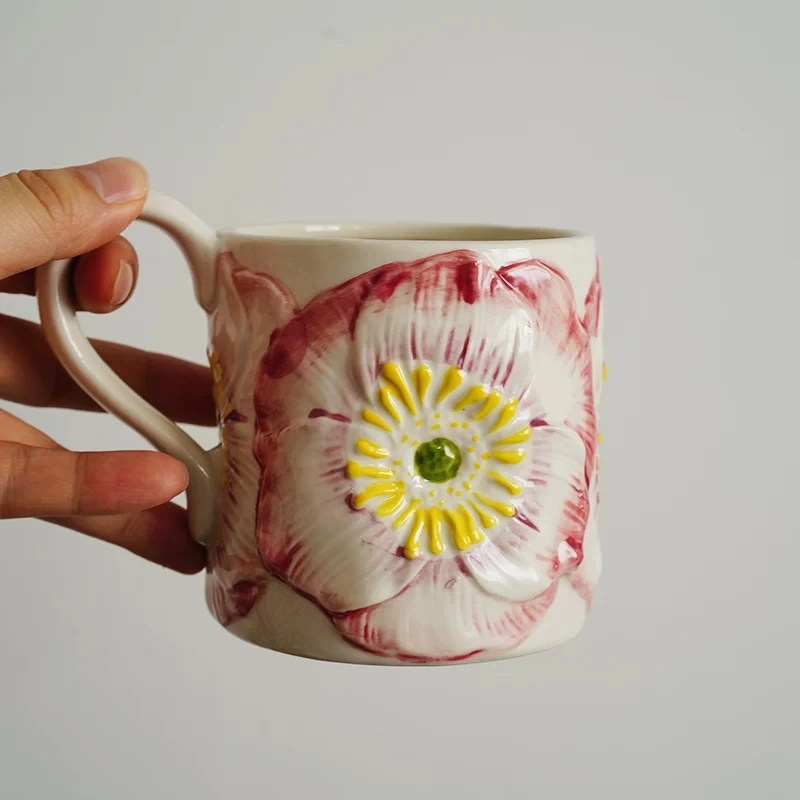 Hand-painted Purple Three-dimensional Large Petal High-end Water-flush Vase Auspicious Flower Mug