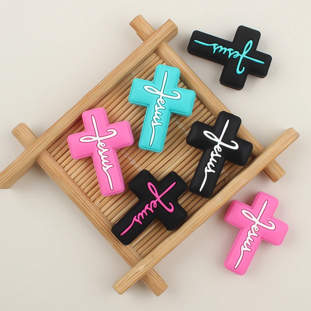 5/10Pcs Silicone Beads Bible Cross for DIY KeyChain Loose Spacing Beads Jewelry Making Necklaces Bracelets Accessories BPA Free