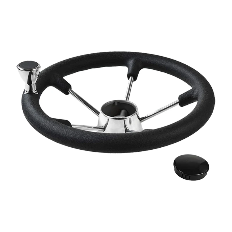 11/13/15 inch Steering Wheel with 5 Spoke Stainless Steel Knob Surface with Black Rubber Foam For Yacht Boat Accessories