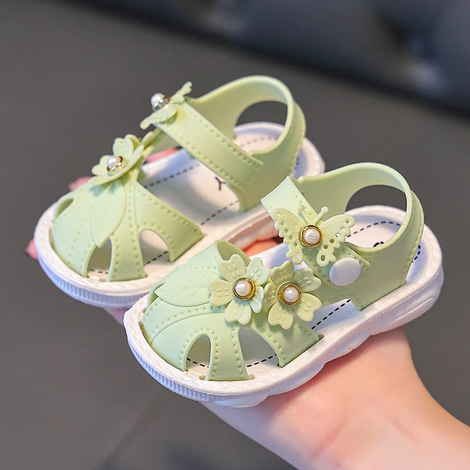 Solid Bow Children\'s Summer Shoes Cute PVC Beach Non Slip Sandals For Baby Girls Footwear Soft Infant Kids Fashion Sandals 0-3Y