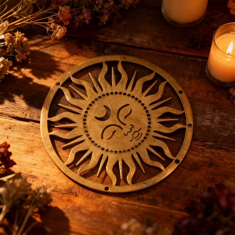 2pcs Brass Sun Face Tarot Hanging Ornament Exquisite Cut Out Design Perfect for Decorating Altars Home Decor & Meditation Spaces