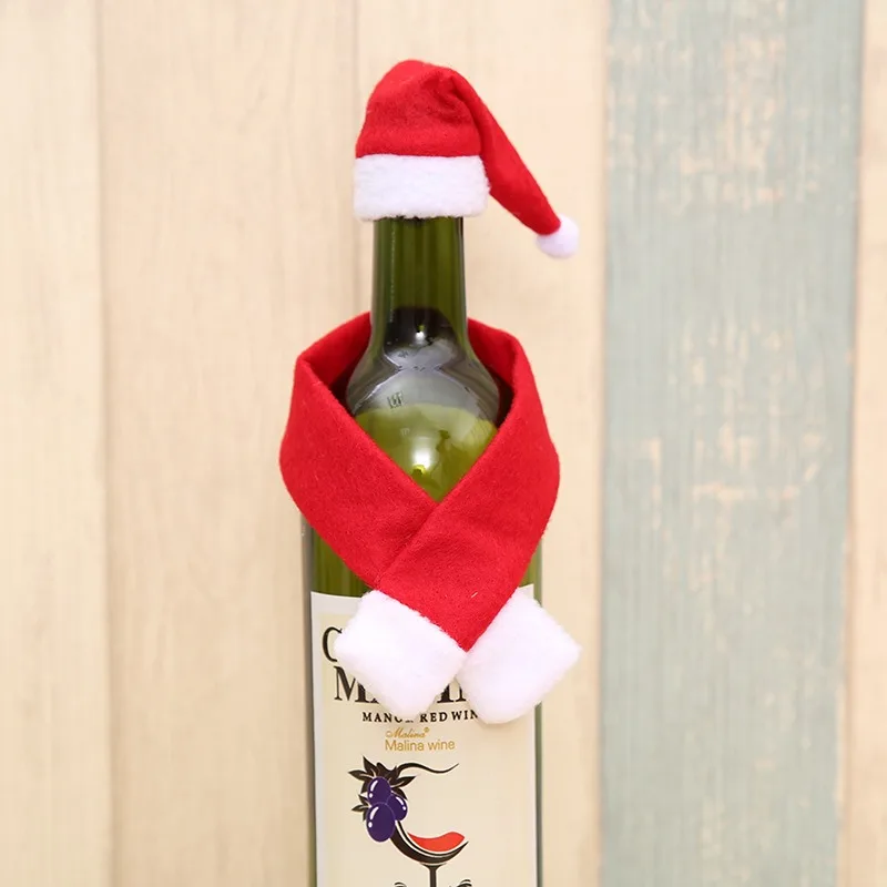 

Christmas Creative Home Furnishings Non Woven Scarf Hat Wine Bottle Decoration