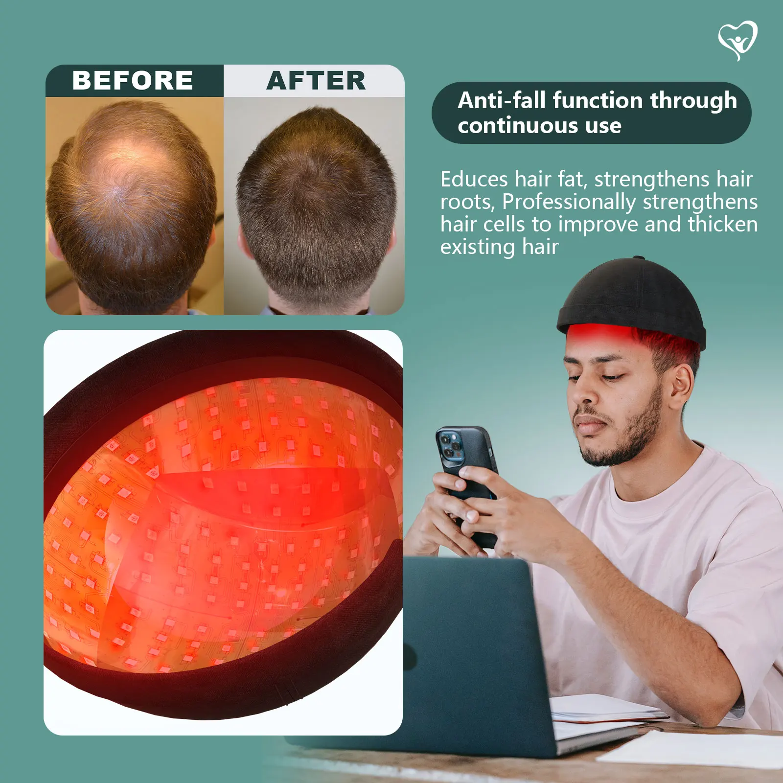 Gorro láser para el crecimiento del cabello, dispositivo para restaurar el grosor del cabello, tratamiento antipérdida de cabello, 236 diodos