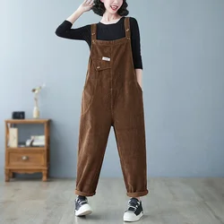 #2317 Corduroy Jumpsuits For Women Side Pockets Loose Harem Wide Leg Rompers Womens Solid Color Vintage Long Jumpsuit Female