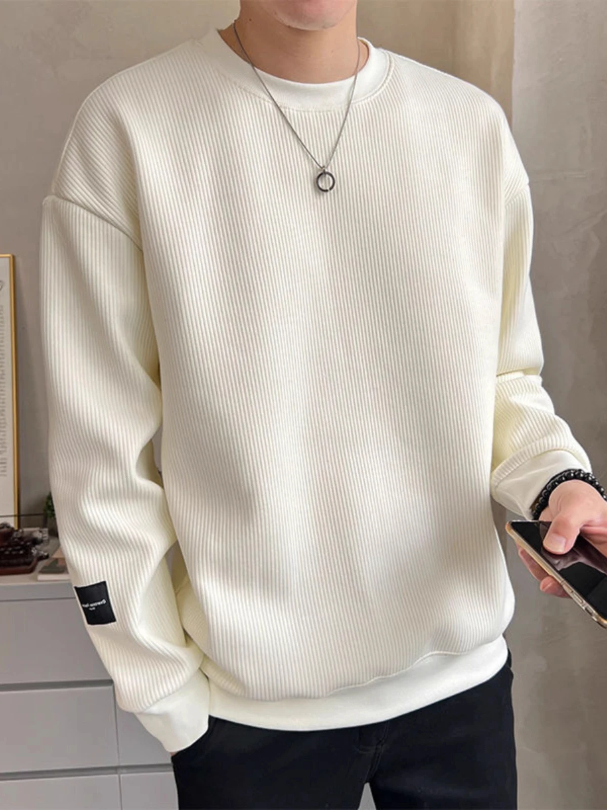 

Loose Fit Men's round Ne Sweatirt Casual Versatile Spring Autumn New Sle Comfortable Breathable Anti-Wrinkle Long Sve