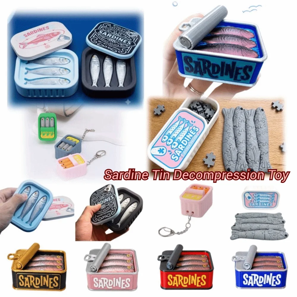 3D Printed Sardine Clicker Press Sound Device Cute Design Simulation Sardine Tin Decompression Novelty Button
