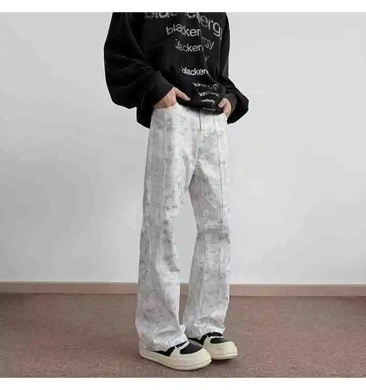 Damesjeans Rechte broek Vintage tie-dye Hoge taille Zelfontplooiing Wijde pijpen Casual Baggy Grote maten denimbroek Dames