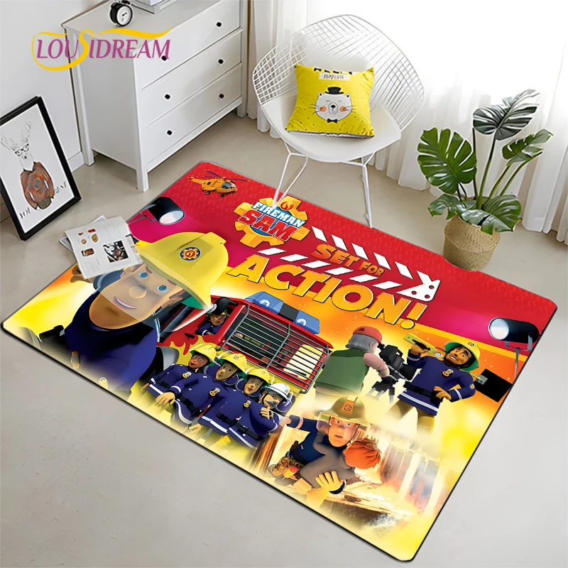 British Classic Animated Decorative Carpet Fireman Sam Flannel Carpet Modern Home Living Room Floor Mats Bedroom Washroom Rugs