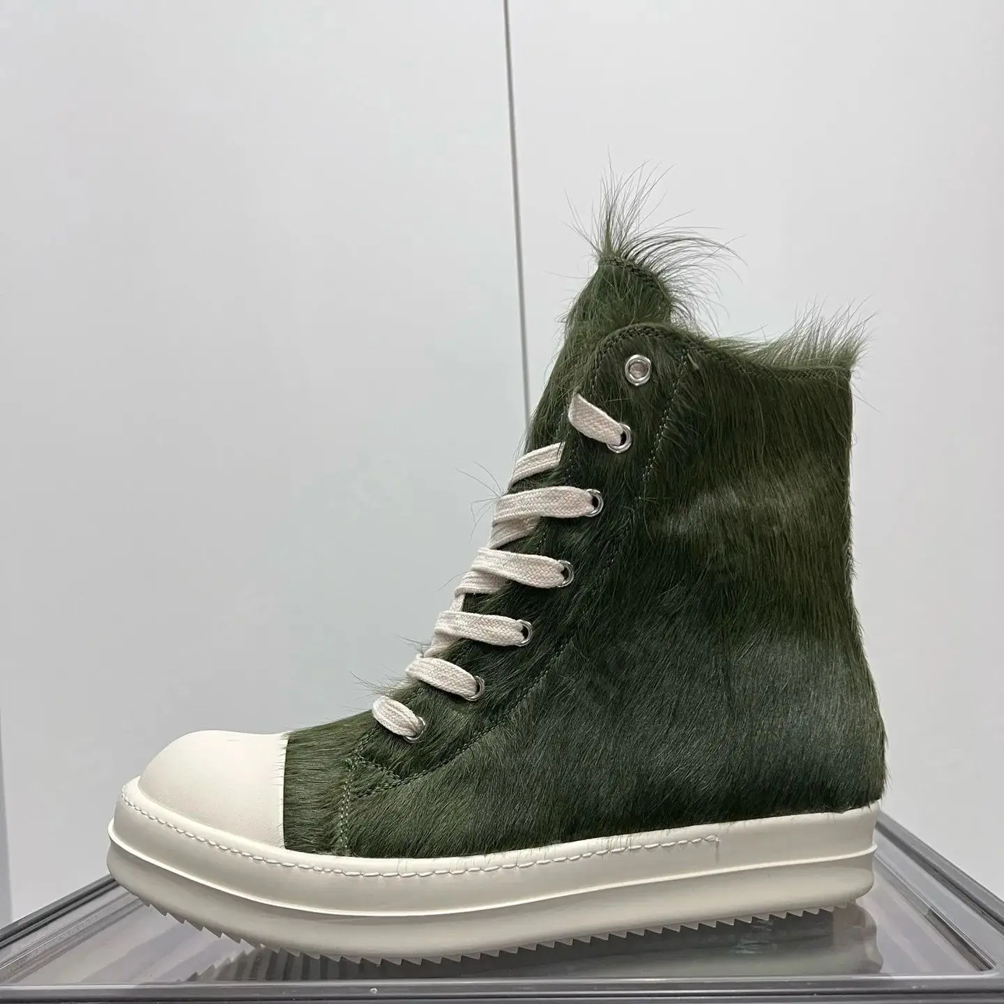 Brand RO Ricks Men Shoes High Top Horsehair Sneaker Army Boots Horse Hair Shoes Women Casual Shoe Zip Owen Ankle boot Army Green