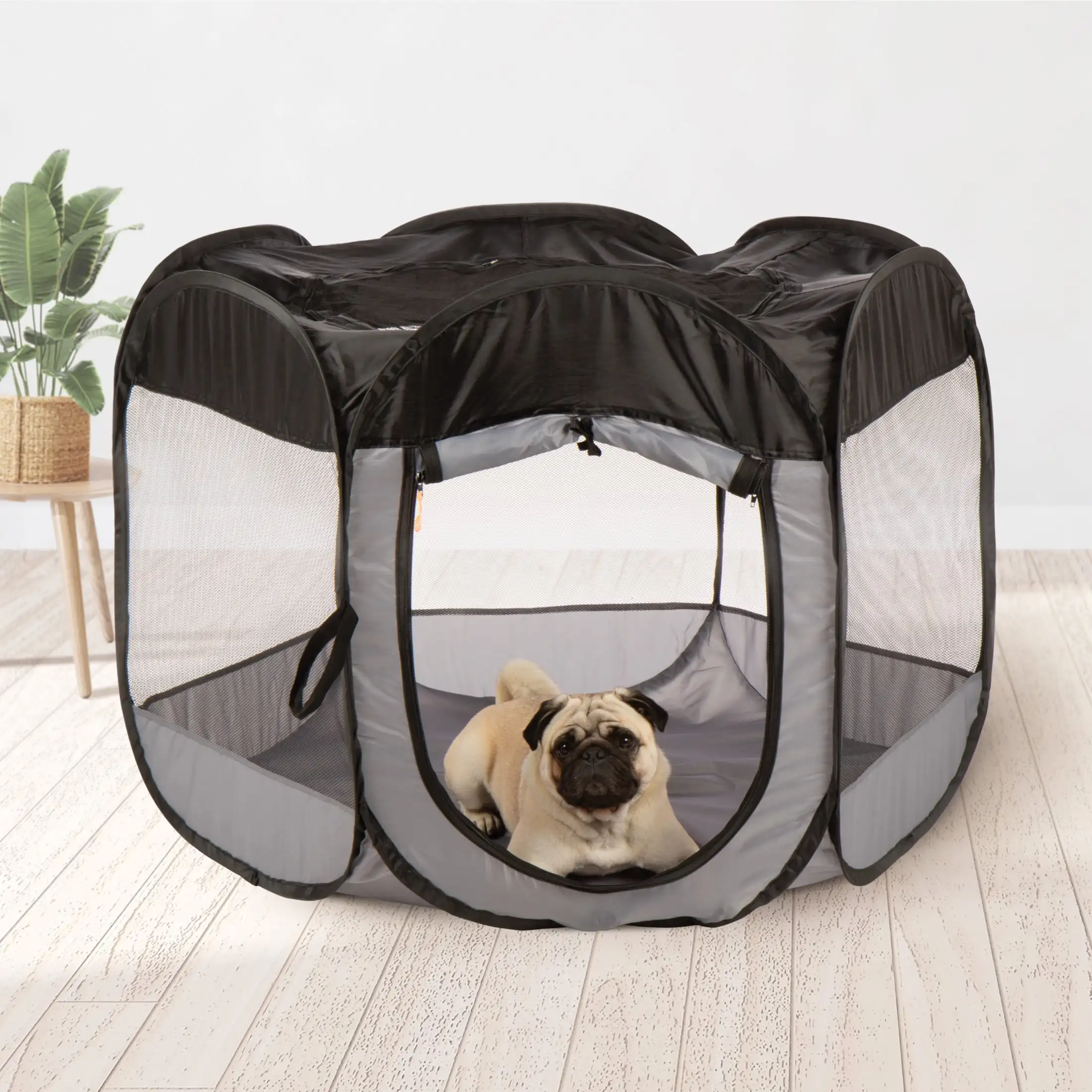 Pet Products Medium Portable Mesh Playpen Pop Up Enclosure for Dogs Cats Black Lightweight and Collapsible Easy Assembly