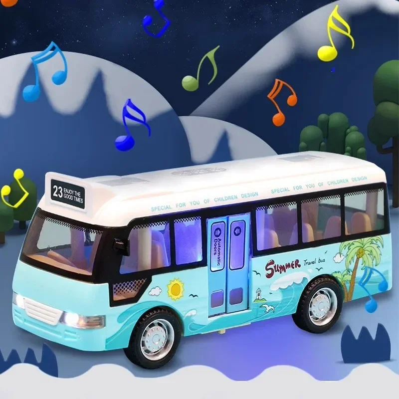 Bus scolaire en métal moulé sous pression pour enfants, petites voitures, bus de ville avec son et lumière, friction 62 voitures, jouets de jeu, cadeau