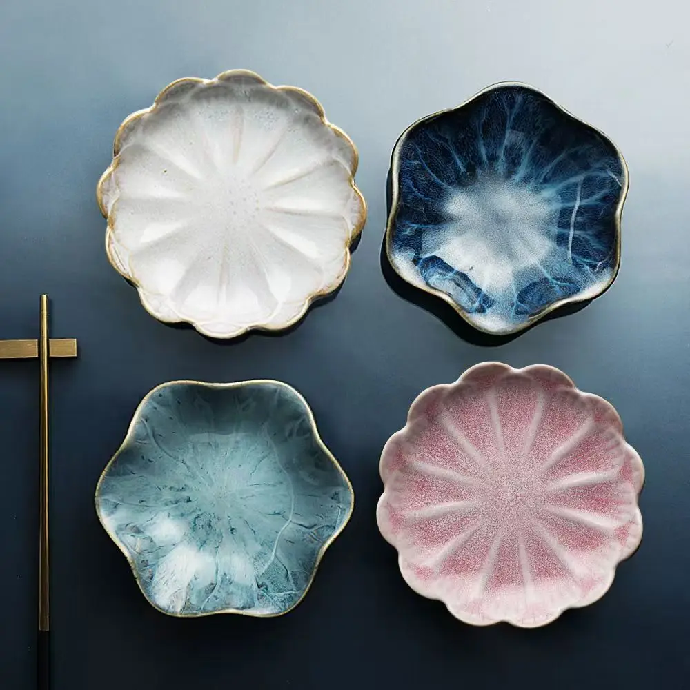 Japanese-style kiln-baked lotus leaf-shaped bone plate for creative hot pot and barbecue flavor ceramic tableware