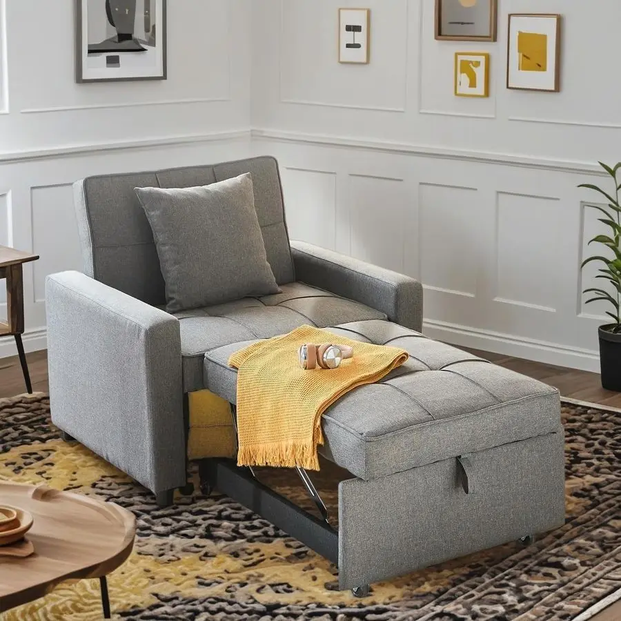 

Convertible Sleeper Chair, Pullout Chair with Extra Pillow, Recliner Sofa Bed with 4 Adjustable Angles, Convertible Lazy Sofa B