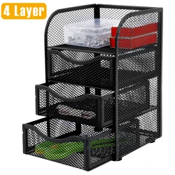 4 Layer Mesh Desk Organizer Large Capacity Stationery Organizer Box with Drawer Multifunctional Office Supplies for Home School
