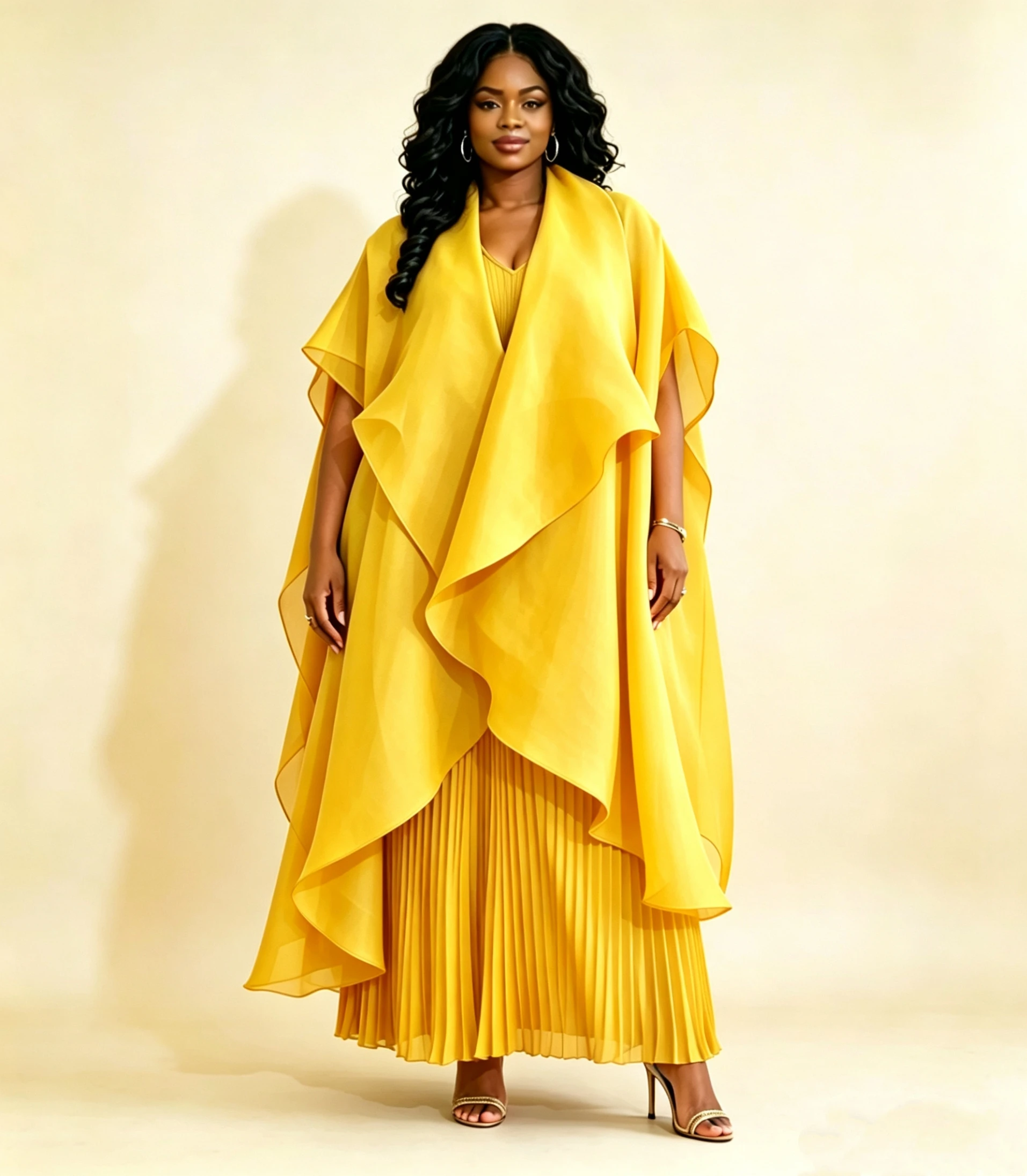 Übergrößen Damen 3-Teiliges Hosen-Set Elegantes Cape-Oberteil und Plissierte Hose Abend-Party-Outfit – Detail 5