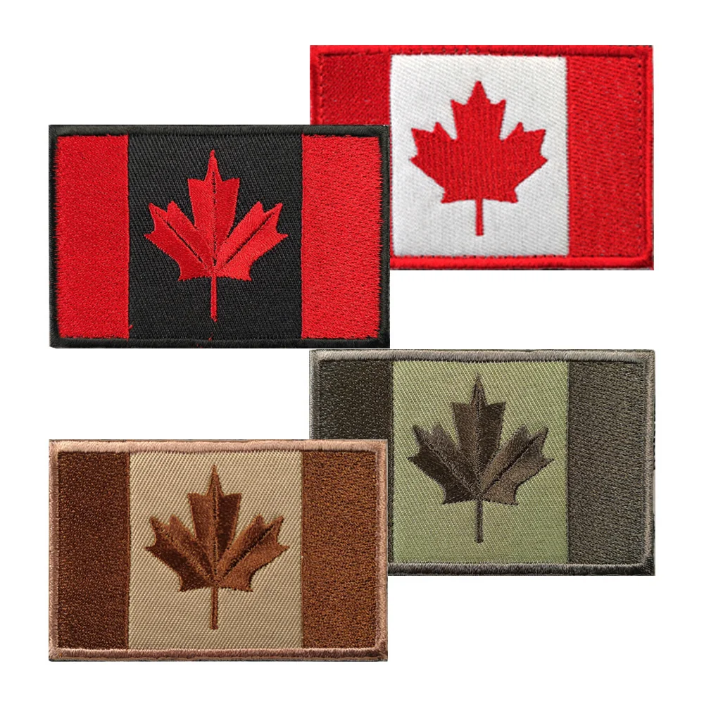 Kanada Bendera Patch Daun Maple Bendera 4 Warna Bordir Bendera Militer Taktis Patch Tentara Bordiran Garis Lencana