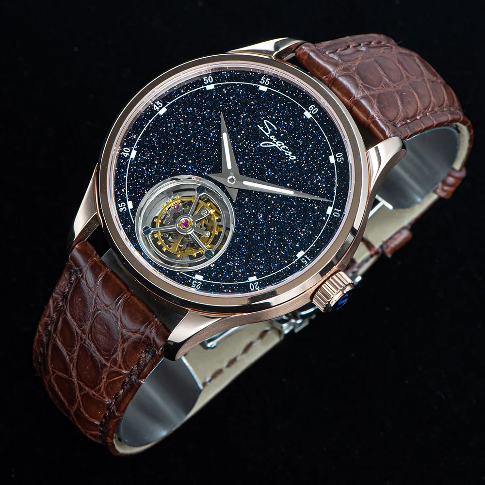 2023 Sugess Tourbillon Mens Watch Tianjin ST8230 Movement Blue Aventurine Stone Luxury Mechanical Hand Wind Watches Crocodile