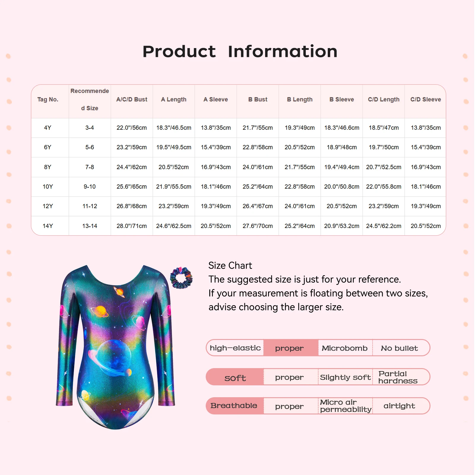 Kids Girls Long Sleeve Gradient Leotard Ballet Dance Gymnastics Jersey with Hair Band Set for Training Examination Performance