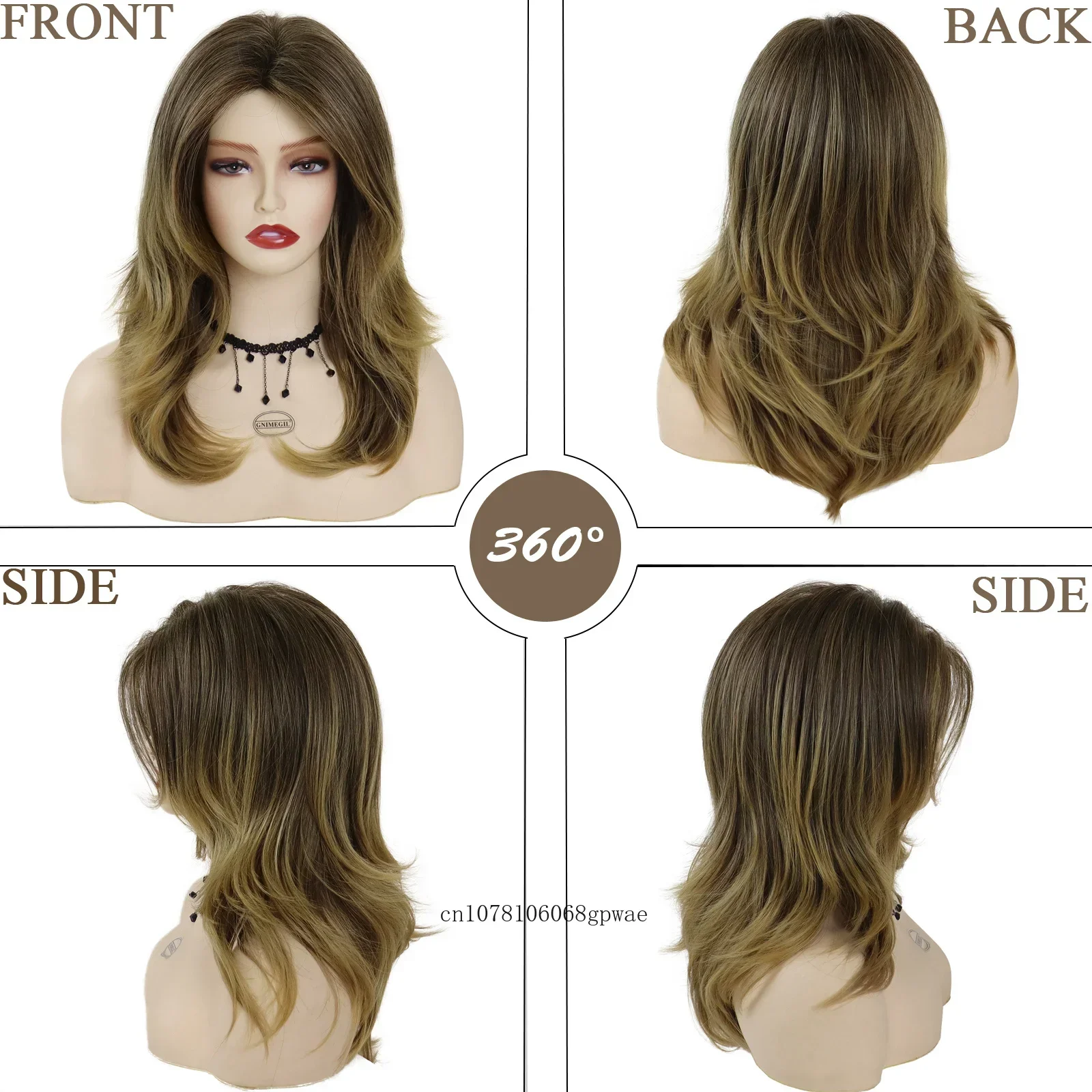 Parrucca sintetica a onde lunghe da 22 pollici per le donne Mix di capelli castani Parrucche da donna a strati soffici naturali Costume cosplay quotidiano Festa di Halloween