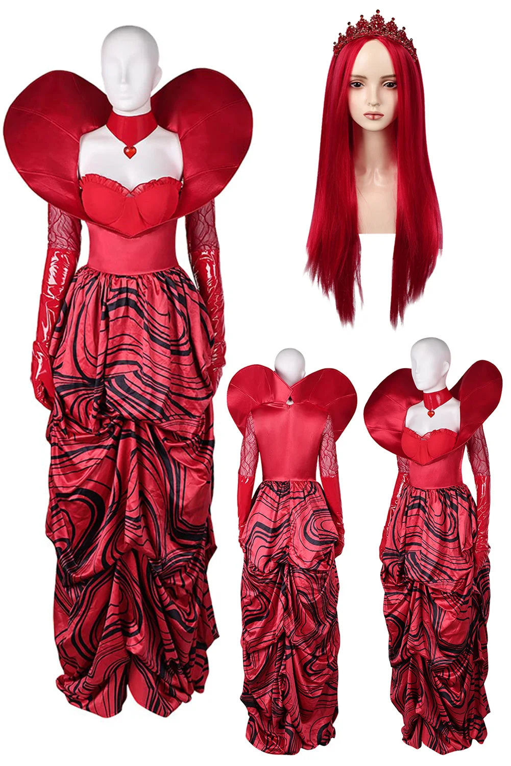 Queen Of Hearts Cosplay 2024 Movie Descendants Rise Costume Women Fantasia Dress Wigs Crown Outfits Halloween Carnival Suits