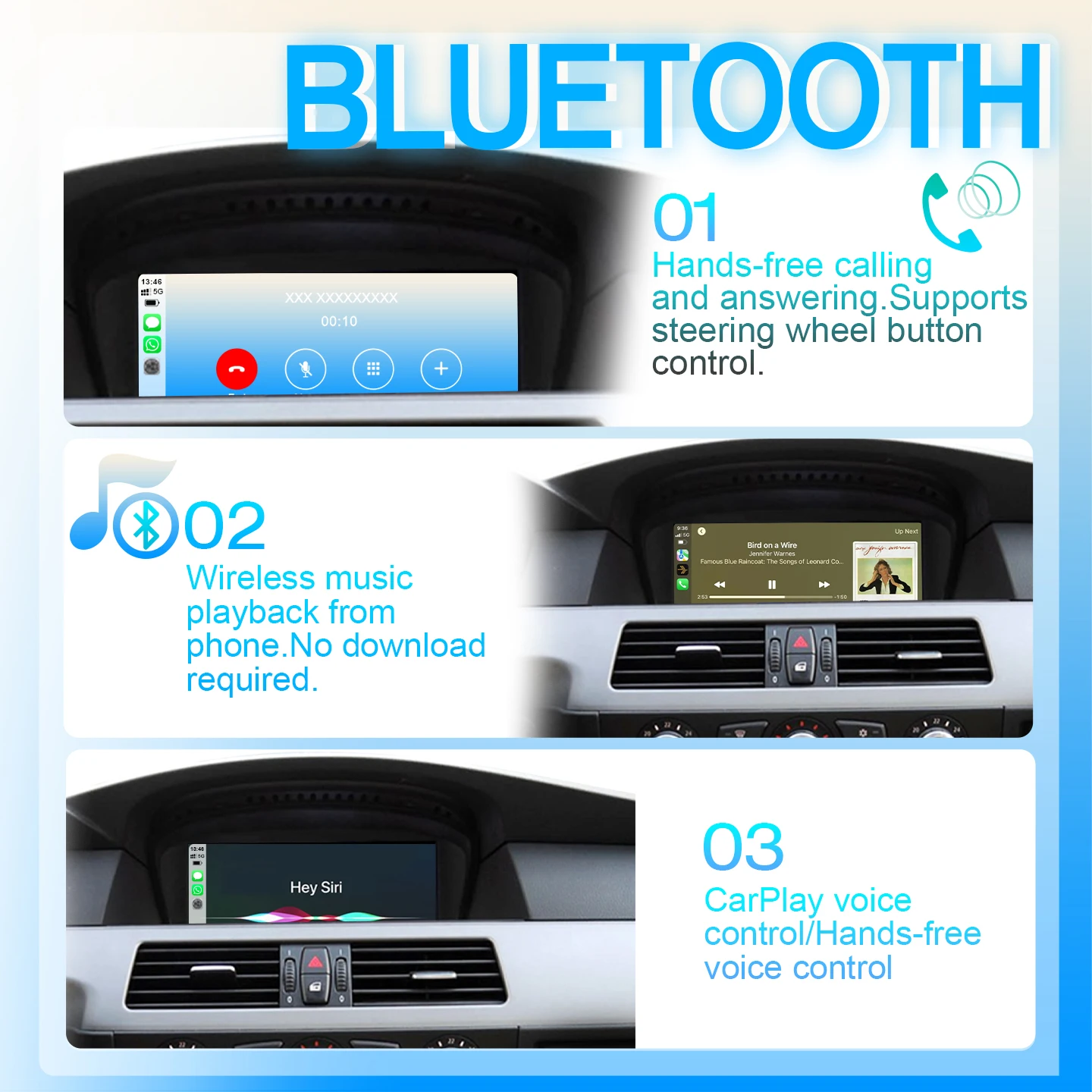 Android Auto Stereo für BMW 3/5 Serie E60 E61 E62 E90 E91 E92 CCC 8,8' Bildschirm Linux-System Kabelloses Carplay Autoradio Multimedia-Player DSP