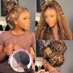 Invisible Strap 360 Full Lace Glueless Wig P4/27 Highlight 13x6 HD Lace Frontal Curly Human Hair Wigs Deep Water Wave For Women