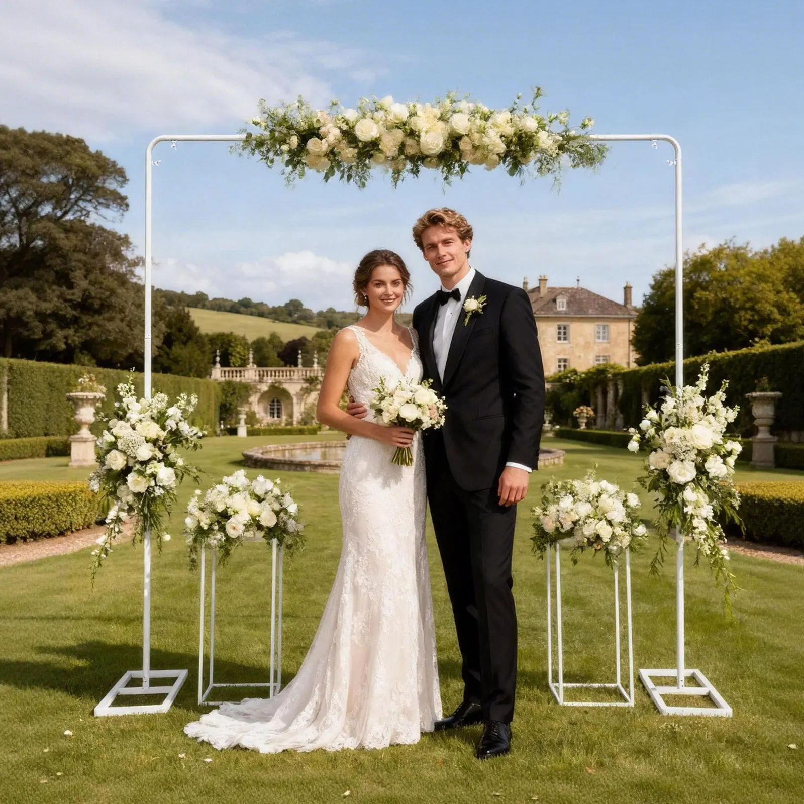 2x2m Balloon Stand with 2 Flower Stands Metal Wedding Arch Stand Set Wedding DIY Backdrop Decor Rack for Birthday Parties Christmas
