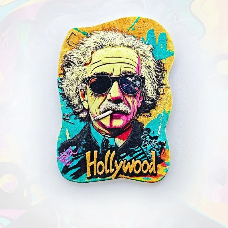 Imã de Geladeira Hollywood Einstein - Souvenir Icônico em 3D com Cachimbo, Presente Único para Celebridades, Ideal para Viagens e Decoração Retro