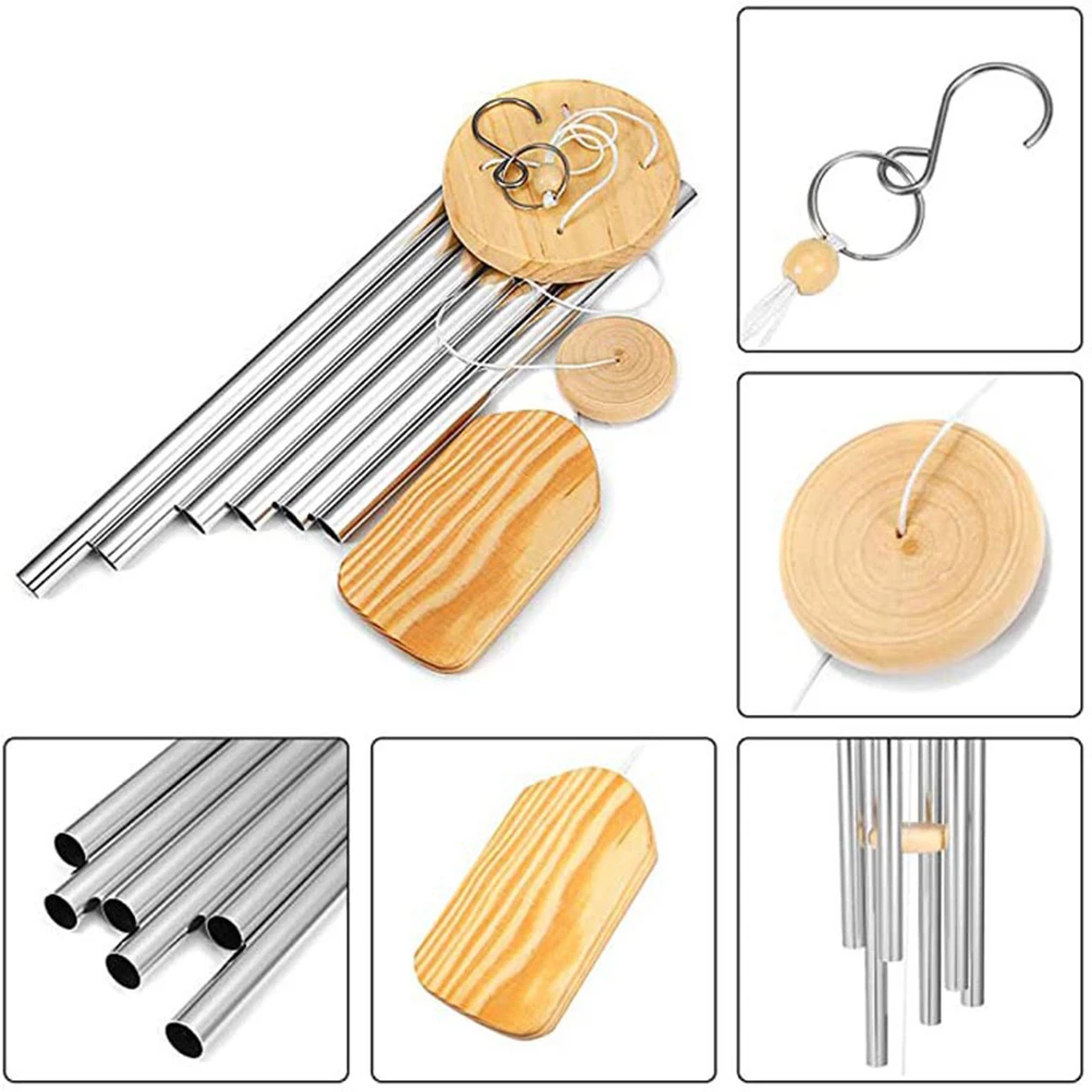 For Wind Chimes Outdoor Wooden Wind chime For Outdoor Wind Chime For Home Decoration 6 Aluminum Tubes & S Hook