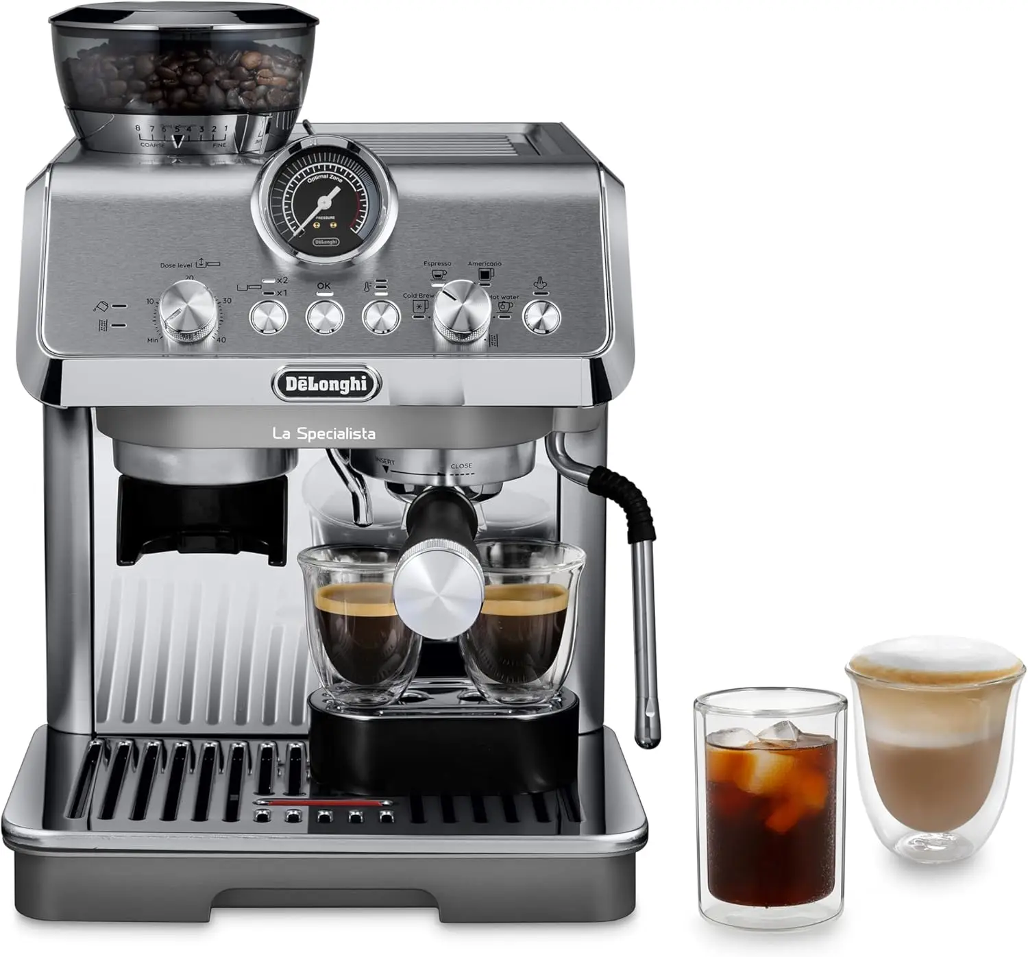 Evo Espresso Machine with Cold Brew, Manual Milk , Barista Kit for Latte, Cappuccino, Built-in Grinder, EC9255M