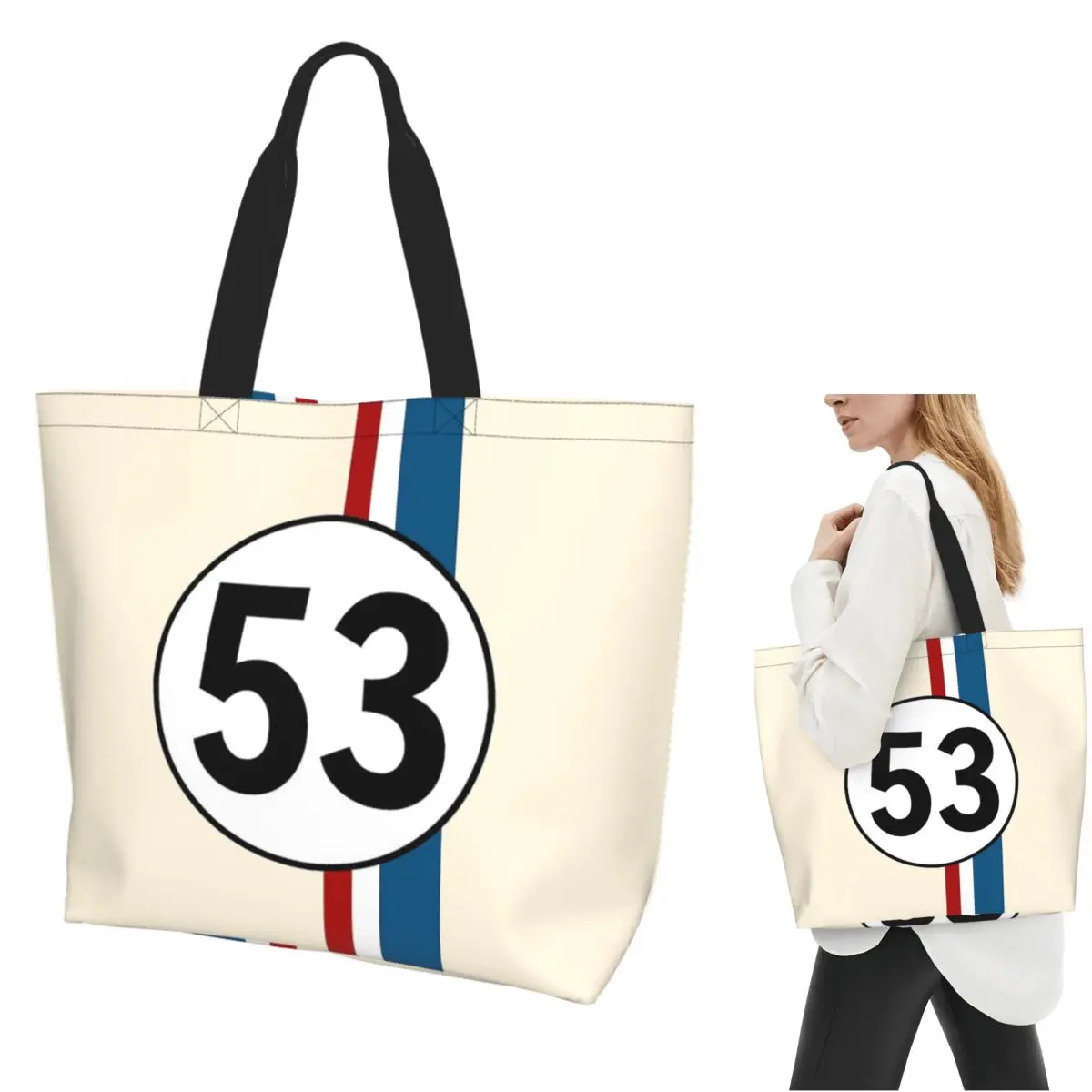 Herbie Number 53 Shopping Tote Bag Canvas Large Capacity Shoulder Bags Shopper Grocery Handbag for Women