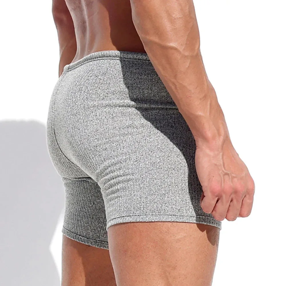 Men'S Gray Sports Shorts Slim Fitting And Sexy Shorts For Men Lace Up Casual Beach Pants Summer Hot Gay Half Pants Men Bottoms