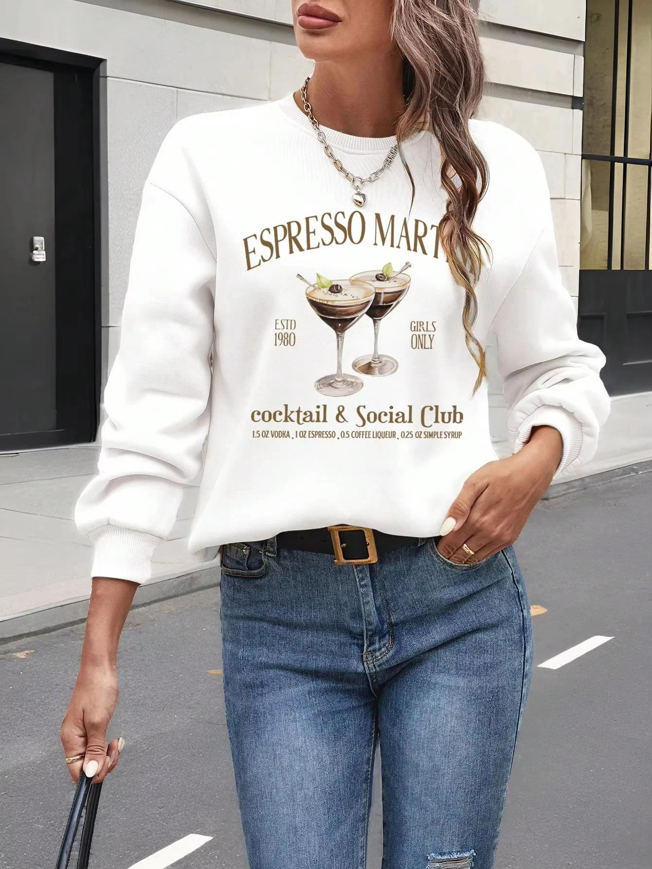 

Autumn Winter Drop Shoulder Sweatshirt Hoodies Espresso Martin Girls Only Cocktail Social Club Graphic Tops Vintage Clothing